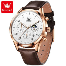 OLEVS Relógio Masculino Original Lunar Quartzo a Prova D'água Aço Inoxidável Couro 2882 42mm